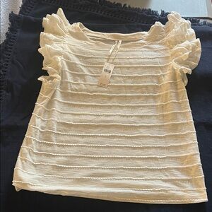 Anthropologie Cream Ruffle Sleeve Textured Blouse